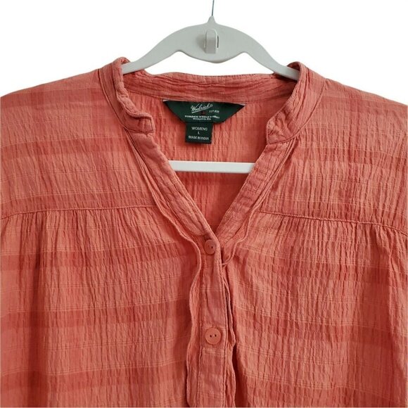 Woolrich‎ Top Womens Large Orange Button Up Cotton Stretch Blouse - Picture 3 of 11